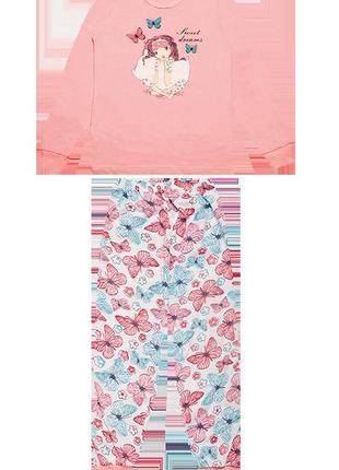 Пижама детская теплая хлопковая для девочки gabbi pgd-19-12 персиковый на рост 128 (11965)