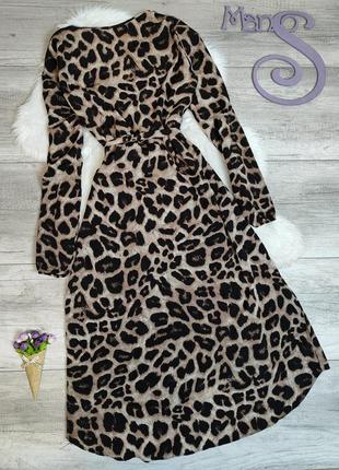 Женское длинное платье коричневое леопардовый принт на запах с поясом размер 52 хxl3 фото