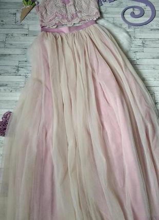 Вечірній костюм сукня топ з довгою спідницею з фатину ніжно-рожевий розмір 40-42 (xs)
