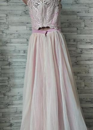 Вечерний костюм платье топ с длинной юбкой из фатина нежно розовый размер 40-42 (xs)8 фото