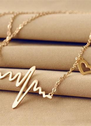 Женская цепочка с подвеской длинная цепочка золотого цвета в форме сердцебиение1 фото