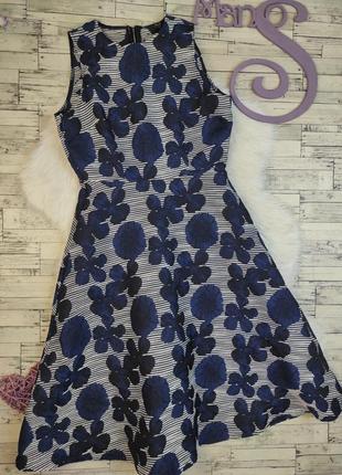 Женское платье ax синее в полоску с цветочным принтом миди с карманами размер s 44
