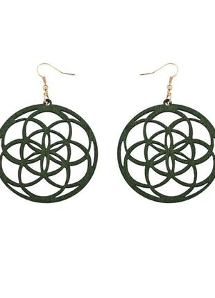 Круглые деревянные серьги зеленые