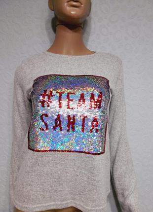 Новогодний свитер на девочку подростка, кофта с пайетками3 фото