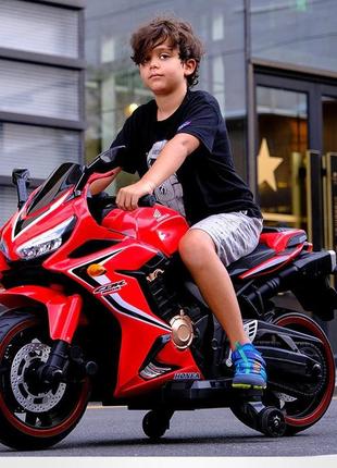 Дитячий електромотоцикл honda (червоний колір) з підсвіткою колес