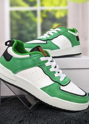 Кроссовки кеды женские белые с зеленым swin-shoes 42182 фото