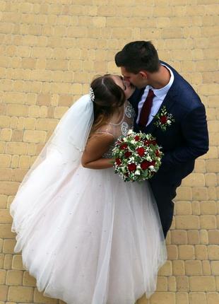Свадебное платье фатин камни цвет пудры могу лично сбросить много фоток возможен торг3 фото