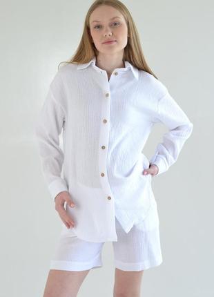 Комплект для беременных и кормящих sofa муслиновый летний  белый костюм  42-568 фото