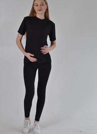 Черный комплект для беременных и кормящих базовая футболка и лосины 42-56рр8 фото