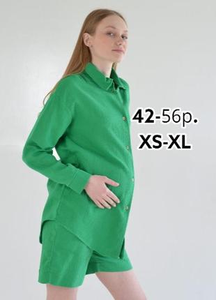 Комплект для вагітних і годуючих sofa мусліновий літній зелений костюм  42-56