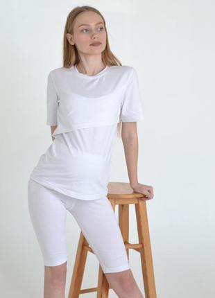 Білий комплект базовий футболка та велосипедки для вагітних і годуючих  42-564 фото