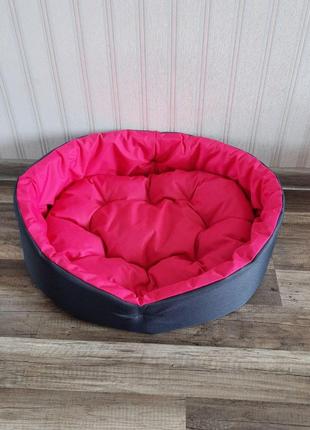 Лежак для собак і кішок 40х50 см лежанка для невеликих собак сірий із рожевим5 фото