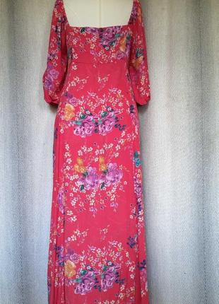 100% вискоза женское длинное нарядное платье натуральное вискозное, мелкий цветок штапель фотосессия2 фото