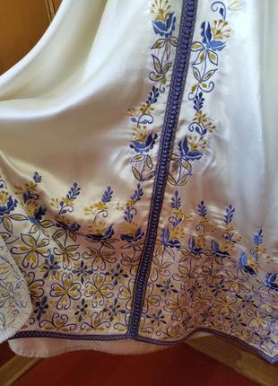 Длинное атласное платье рубашка с вышивкой этно стиль / абайя / галабея4 фото