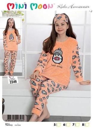 Флисовая пижама для девочки турция пингвин персиковая