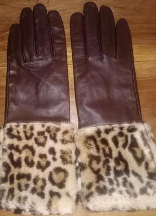 Кожаные перчатки suzy smith с леопардовой опушкой1 фото
