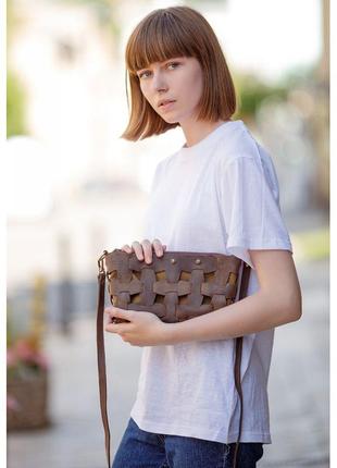 Шкіряні плетені жіноча сумка пазл коричнева жіноча сумка якісна оригінальна сумка ручної роботи