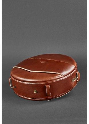 Кожаная женская круглая сумка-рюкзак maxi светло-коричневая стильная женская сумка-трансформер ручной работы4 фото