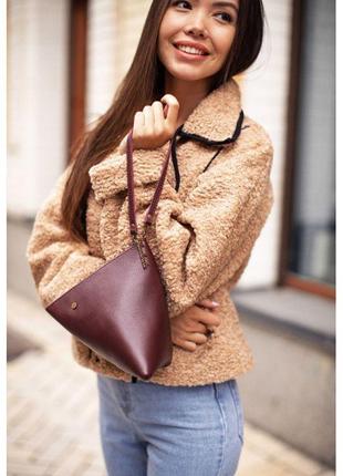 Шкіряна жіноча сумка-косметичка піраміда марсала оригінальна жіноча сумочка з натуральної шкіри флотар