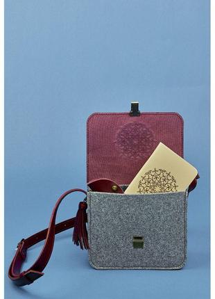 Фетровая женская бохо-сумка лилу с кожаными бордовыми вставками єксклюзивная сумка в стиле бохо из фетра2 фото