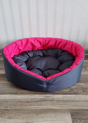 Лежак для собак и кошек 40х50см лежанка для небольших собак серый с розовым10 фото