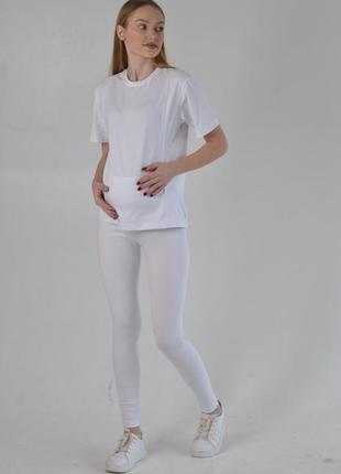 Белый комплект для беременных и кормящих базовая футболка и лосины 42-56 рр
