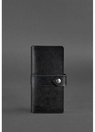 Портмоне закривається на стильний хлястик з кнопкою шкіряне портмоне чорне blackwood якісний гаманець1 фото