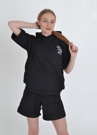 Черный летний комплект футболки и шорты для беременных и кормящих 42-56рр.