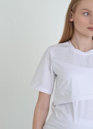 Белая современная футболка для беременных и кормящих 42-56рр.