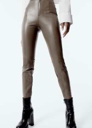 Шкіряні штани ,легінси zara на високій посадці розмір s  оригінал4 фото
