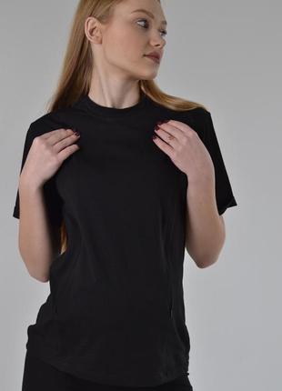 Чорна базова футболка для вагітних і годуючих 42-56р стильна жіноча футболка2 фото