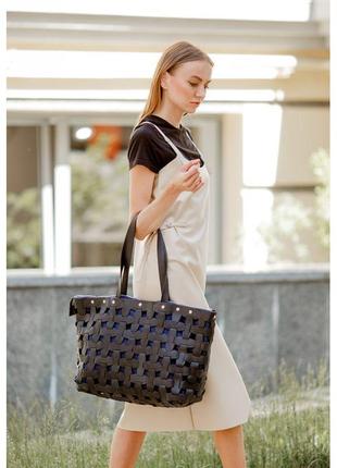 Кожаная плетеная женская сумка пазл xl черная crazy horse плетеная сумка шоппер премиум класса6 фото