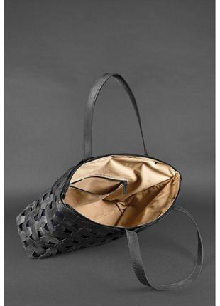 Кожаная плетеная женская сумка пазл xl черная crazy horse плетеная сумка шоппер премиум класса5 фото