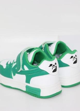 Белые осенние хайтопы с зелеными вставками на шнурках и липучке, высокие кроссовки2 фото