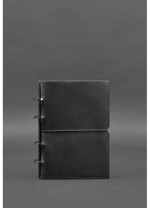 Кожаный блокнот на кольцах в мягкой черной обложке блокнот премиум класса на кольцах кожаный софт-бук1 фото