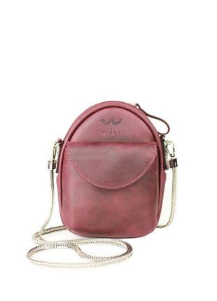 Кожаная женская мини-сумка kroha бордовая винтажная оригинальная женская сумочка со шлейкой или цепочкой1 фото
