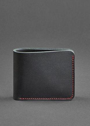 Красивий чоловічий гаманець портмоне преміум класу чоловіче чоловіче шкіряне портмоне чорне з червоною ниткою5 фото