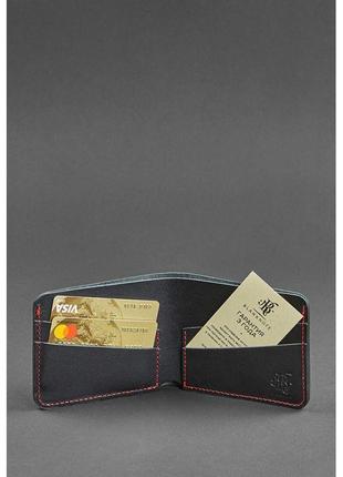 Красивый мужской кошелек портмоне премиум класса мужское мужское кожаное портмоне черное с красной нитью4 фото