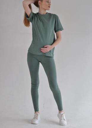 Зелений костюм для вагітних і годуючих базова футболка та лосини 42-56