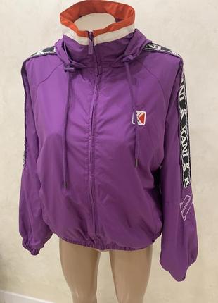 Спортивна куртка karl kani вітровка з лампасами фіолетова жіноча3 фото