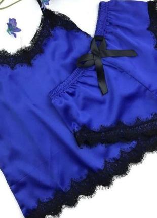 Атласна піжама атласна піжамка з мереживом сексуальна піжама шовк майка шорти сексі