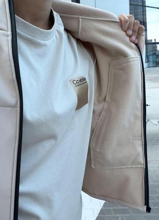 Куртка мужская softshell осенняя весенняя ram бежевая | ветровка водоотталлкивающая софт шелл на флисе4 фото