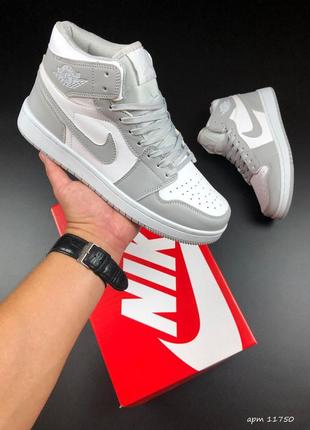 Кросівки шкіряні nike air jordan 1 silver/grey/white. / демисезонные спортивные кроссовки для занятий спортом