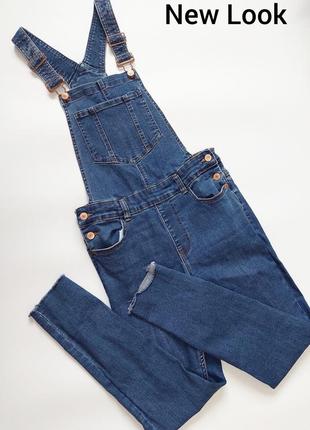 Женский джинсовый синий комбинезон с брюками на бретелях с карманами от бренда new look