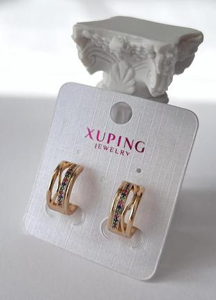 Серьги позолота xuping круглые с разноцветными камнями золото 15 мм s15063