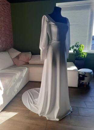 2023 простое платье с длинным рукавом, скромное платье невесты с шлейфом4 фото