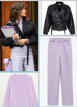 Кожаные брюки палаццо zara