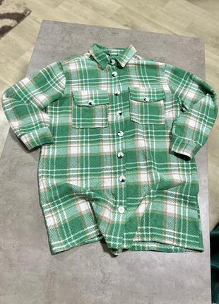 Сорочка рубашка теплая удлиненная зеленая стильная актуальная2 фото