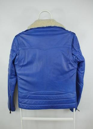 Шикарная кожаная куртка ladc paris perfecto blue leather jacket with fur collar6 фото