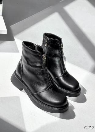 Стильные черные женские ботинки демисезонные, с молнией, деми, кожаные/кожа-женская обувь1 фото
